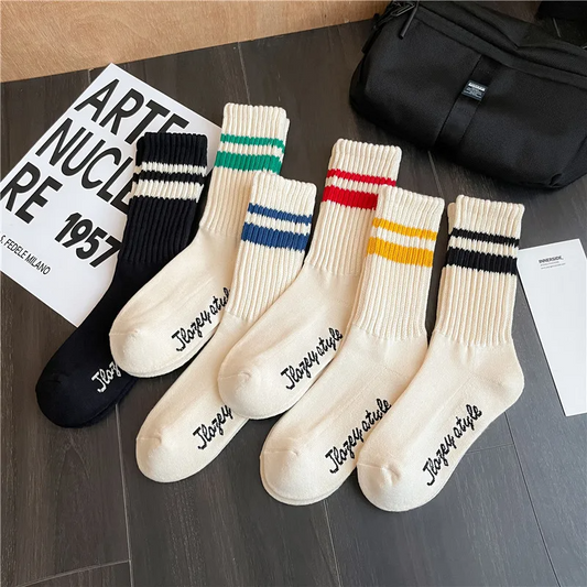 Vintage Style Stripe Sports Crew Socks (6 Colours)