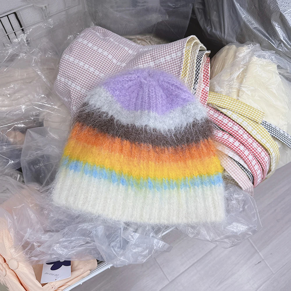 Fluffy Striped Beanie Hat (5 Colours)