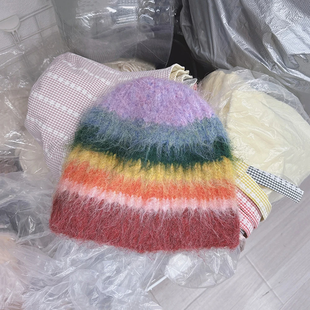 Fluffy Striped Beanie Hat (5 Colours)