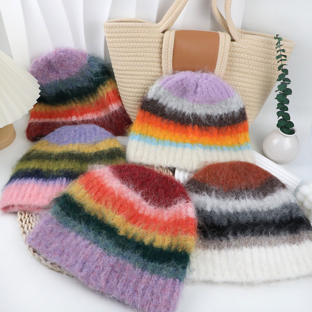 Fluffy Striped Beanie Hat (5 Colours)