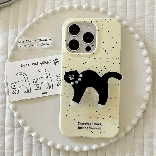 Vanilla Speckle iPhone Case with Pearl Necklace Cat Grip