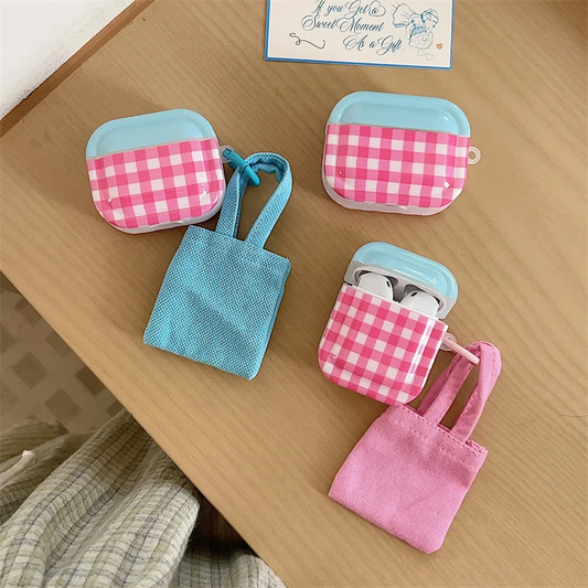 Gingham AirPods Charger Case Cover with Mini Tote Bag (2 Colours)