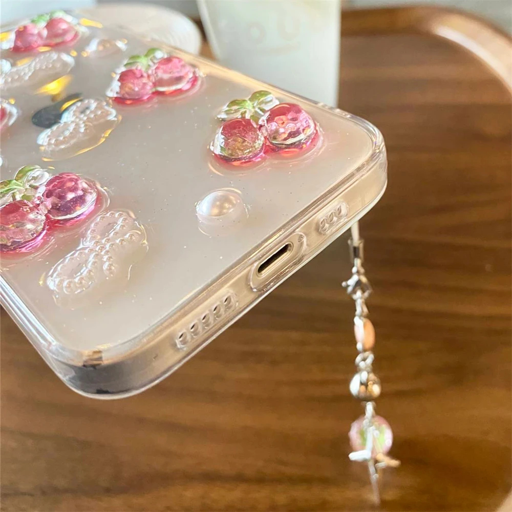 Resin Cherries and Pearl Bows iPhone Case with Charm Option