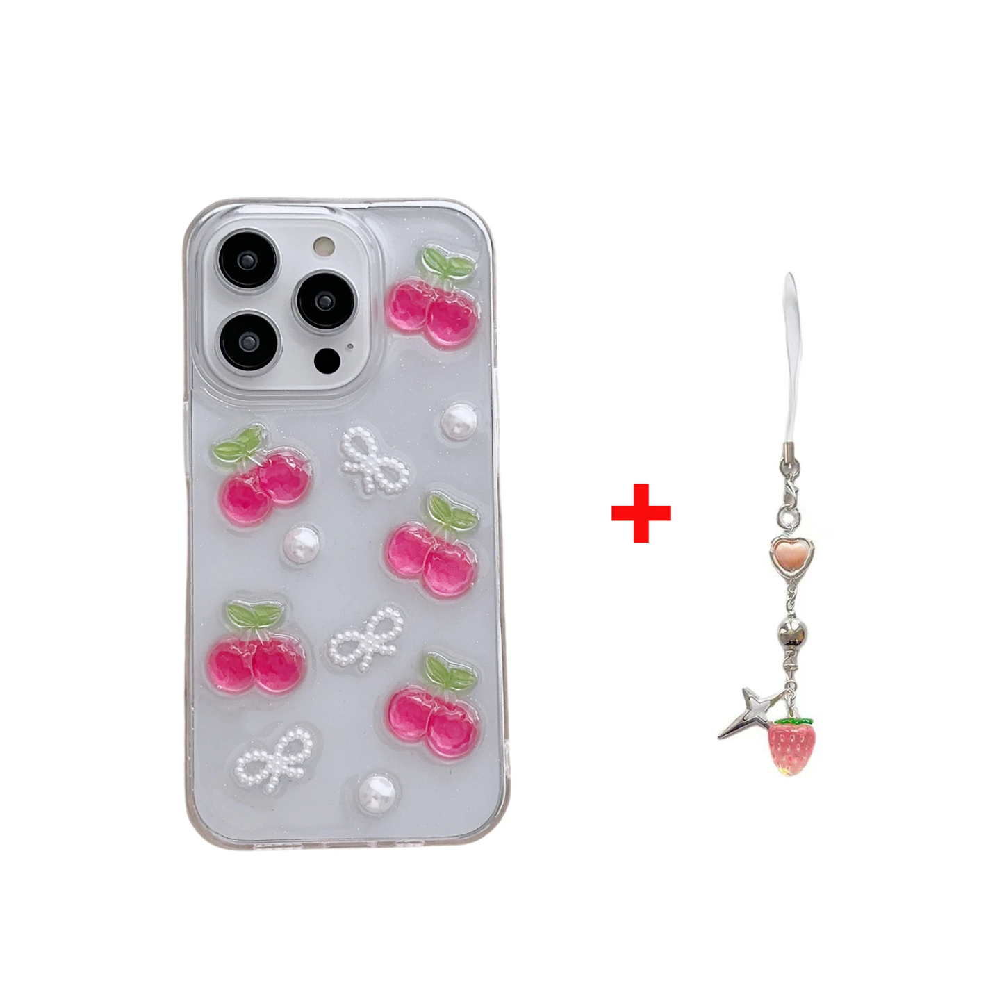 Resin Cherries and Pearl Bows iPhone Case with Charm Option