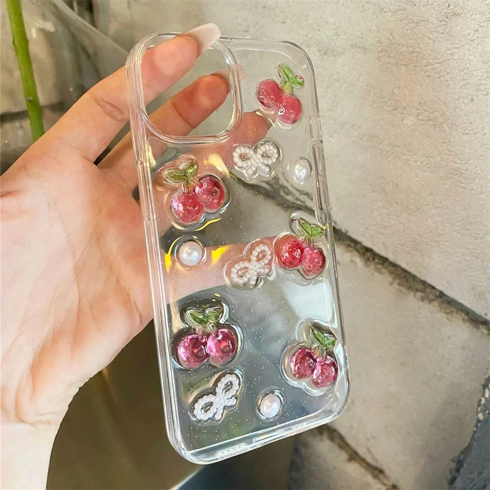 Resin Cherries and Pearl Bows iPhone Case with Charm Option