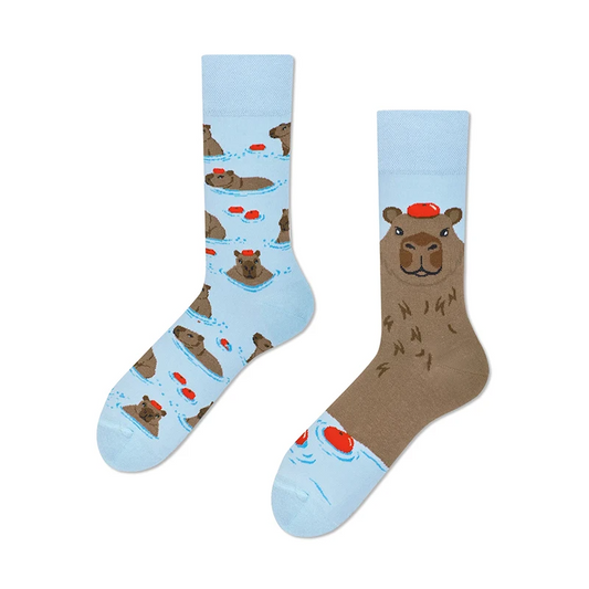 Mismatched Capybara Crew Socks