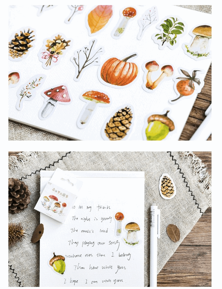 Autumn Mushroom Forest Sticker Set (45 Stickers)