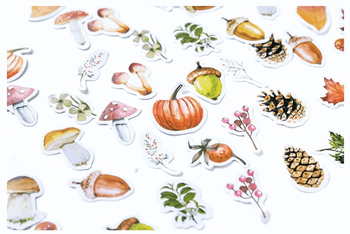 Autumn Mushroom Forest Sticker Set (45 Stickers)