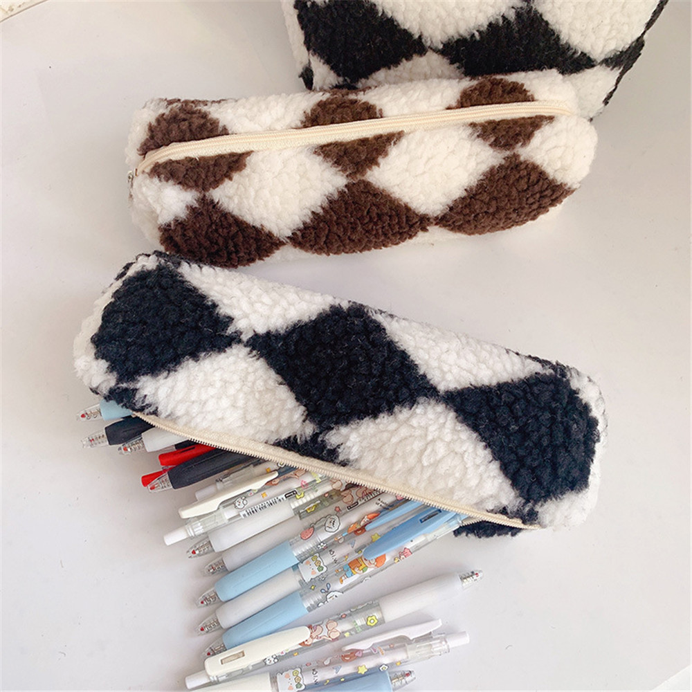 Plush Diamond Print Pencil Case (3 Colours)