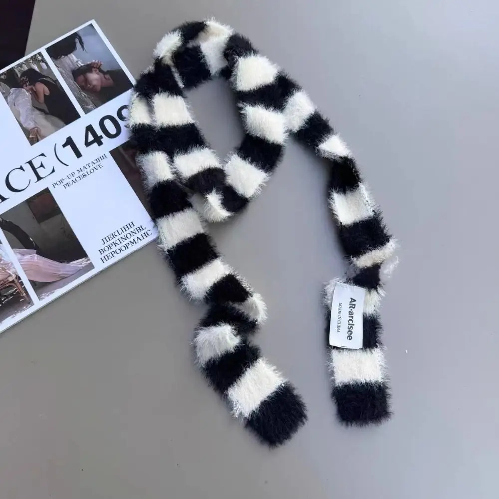 y2k Fluffy Striped Skinny Scarf (5 Colours)