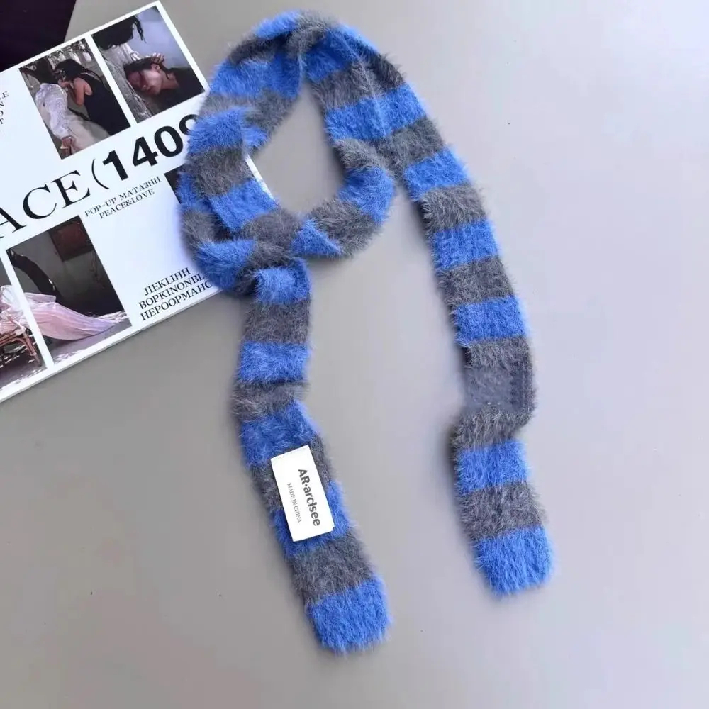 y2k Fluffy Striped Skinny Scarf (5 Colours)