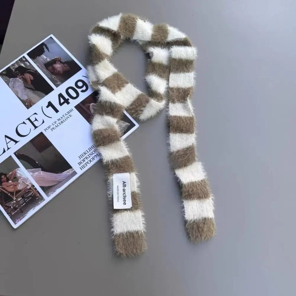 y2k Fluffy Striped Skinny Scarf (5 Colours)