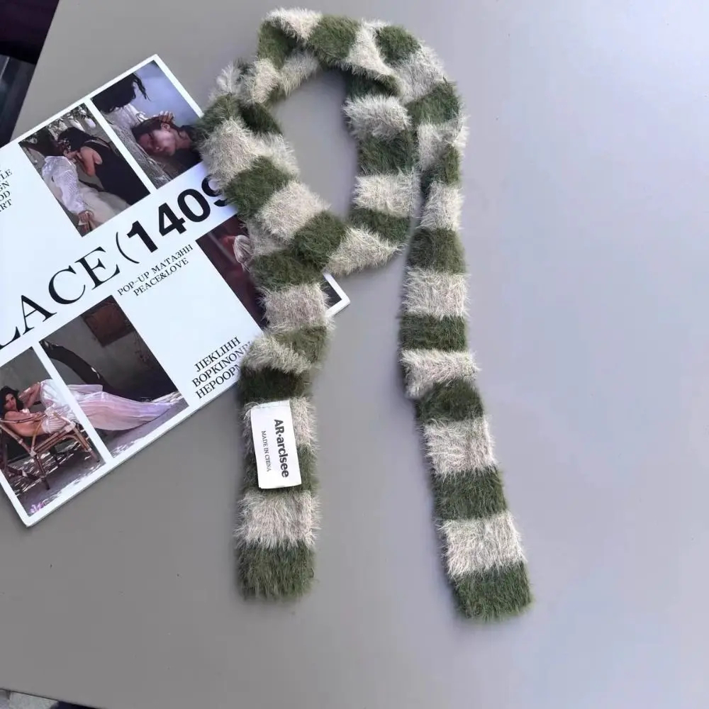 y2k Fluffy Striped Skinny Scarf (5 Colours)