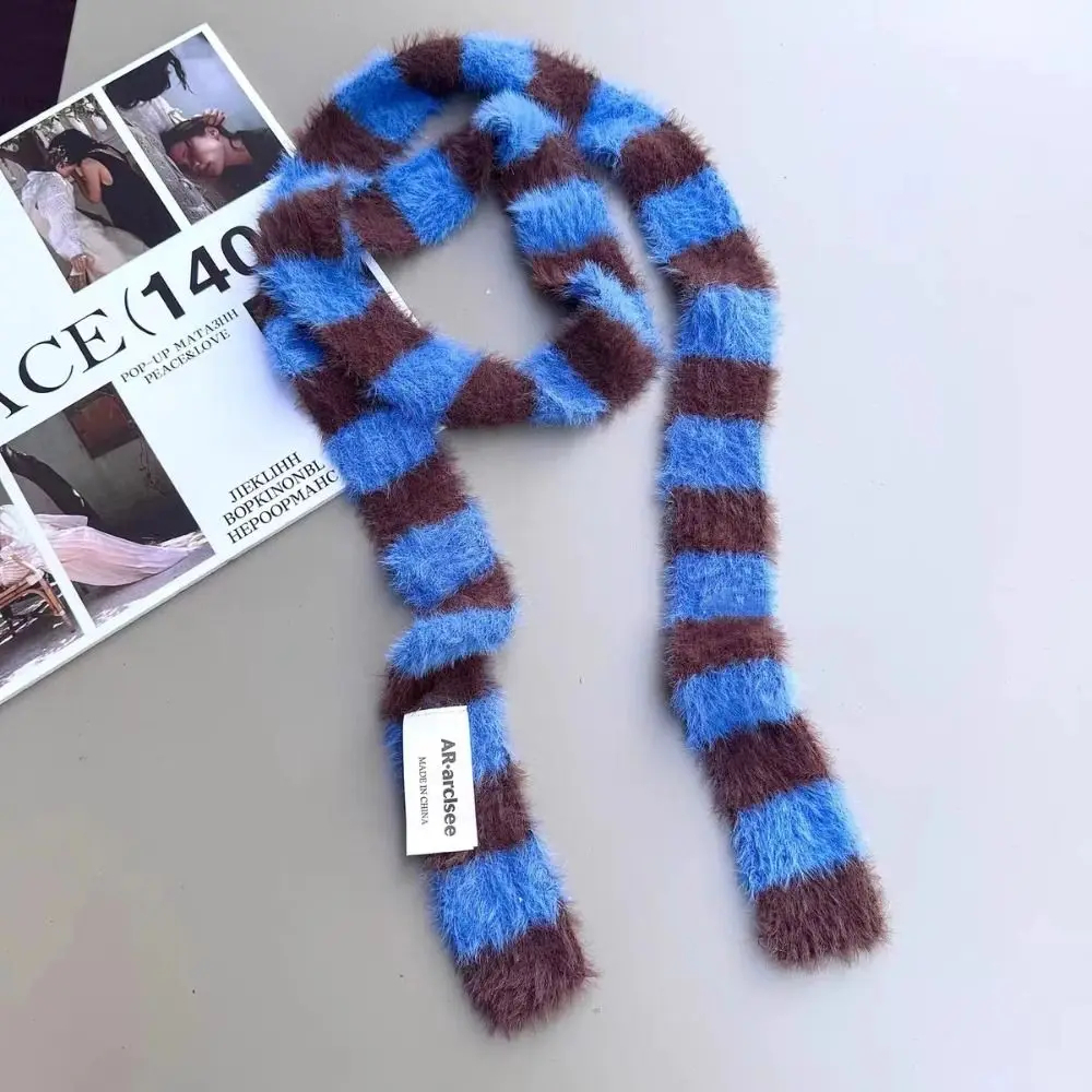 y2k Fluffy Striped Skinny Scarf (5 Colours)