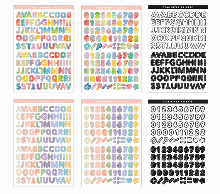 Alphabet Letter Sticker Sheet Set (6 Sheets)