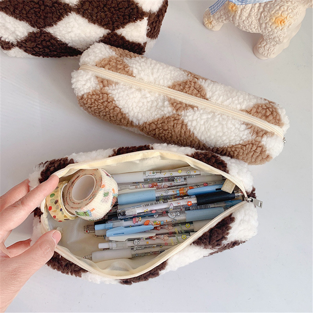 Plush Diamond Print Pencil Case (3 Colours)