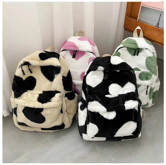 Fluffy Heart Pattern Backpack (4 Designs)