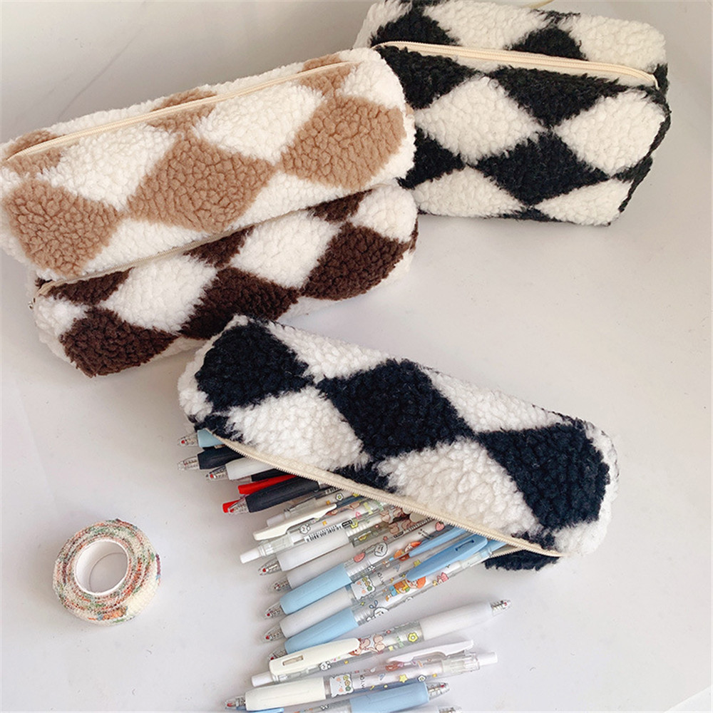 Plush Diamond Print Pencil Case (3 Colours)