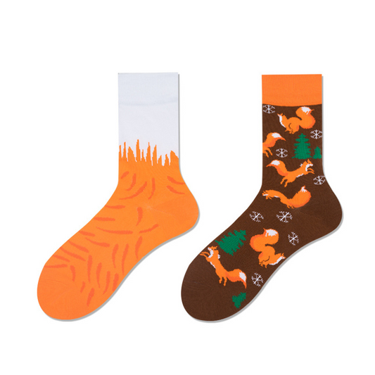 Mismatched Crew Socks: Foxes