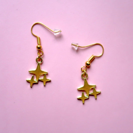 Dangly Yellow Spangle Star Earrings