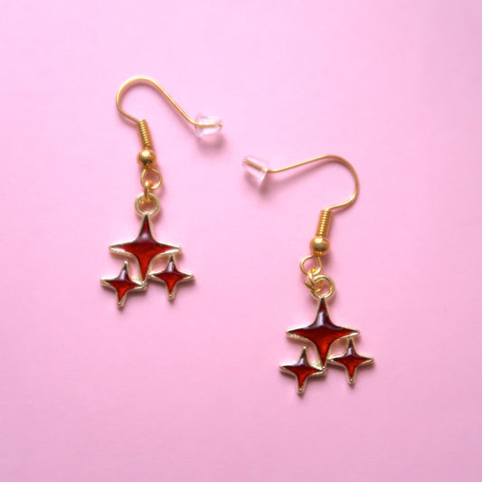 Dangly Red Spangle Star Earrings