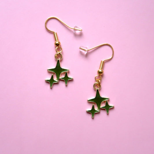 Dangly Green Spangle Star Earrings