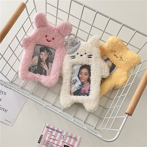 Photocard Holder Rabbit Bear Cat Idol Photo Card Holder Keychain ID Kawaii  Plush