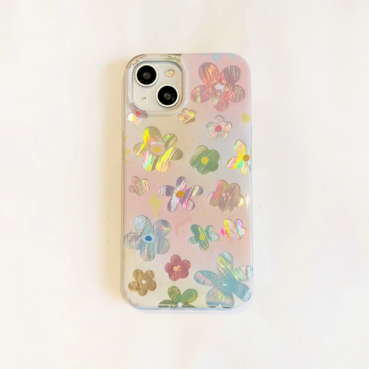 y2k Iridescent Flowers iPhone Case