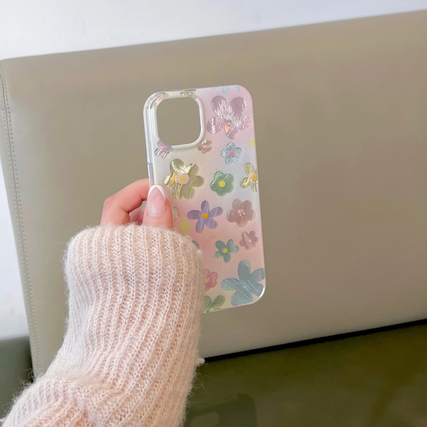 y2k Iridescent Flowers iPhone Case