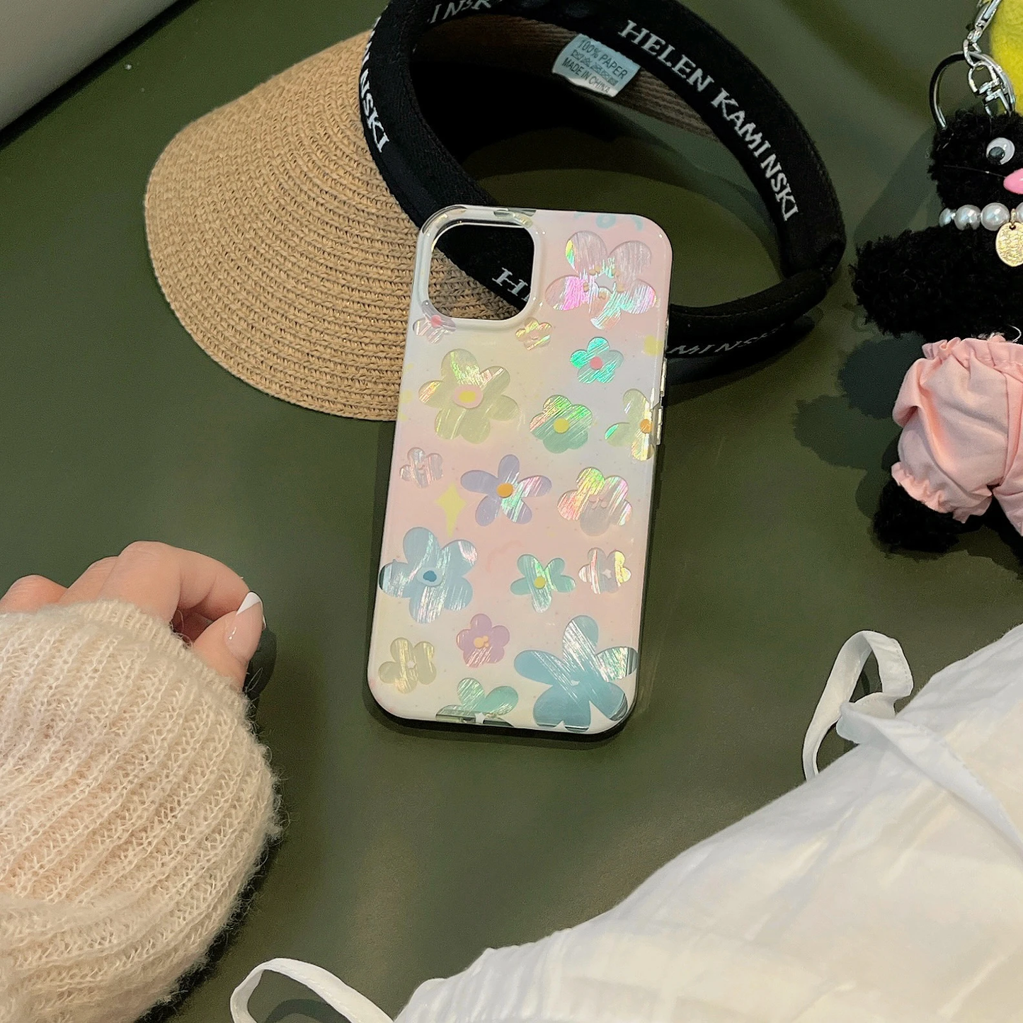 y2k Iridescent Flowers iPhone Case