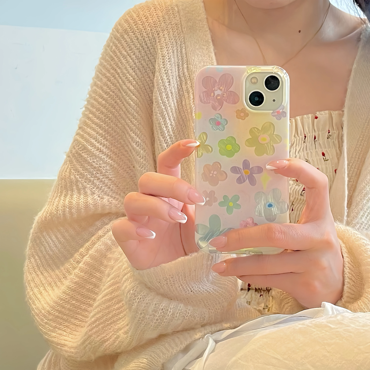 y2k Iridescent Flowers iPhone Case