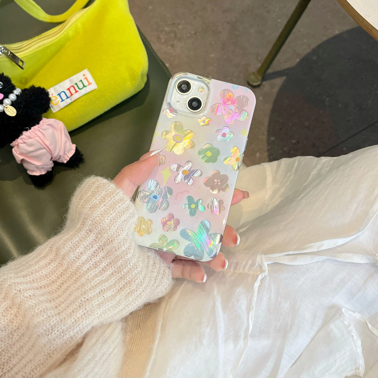 y2k Iridescent Flowers iPhone Case