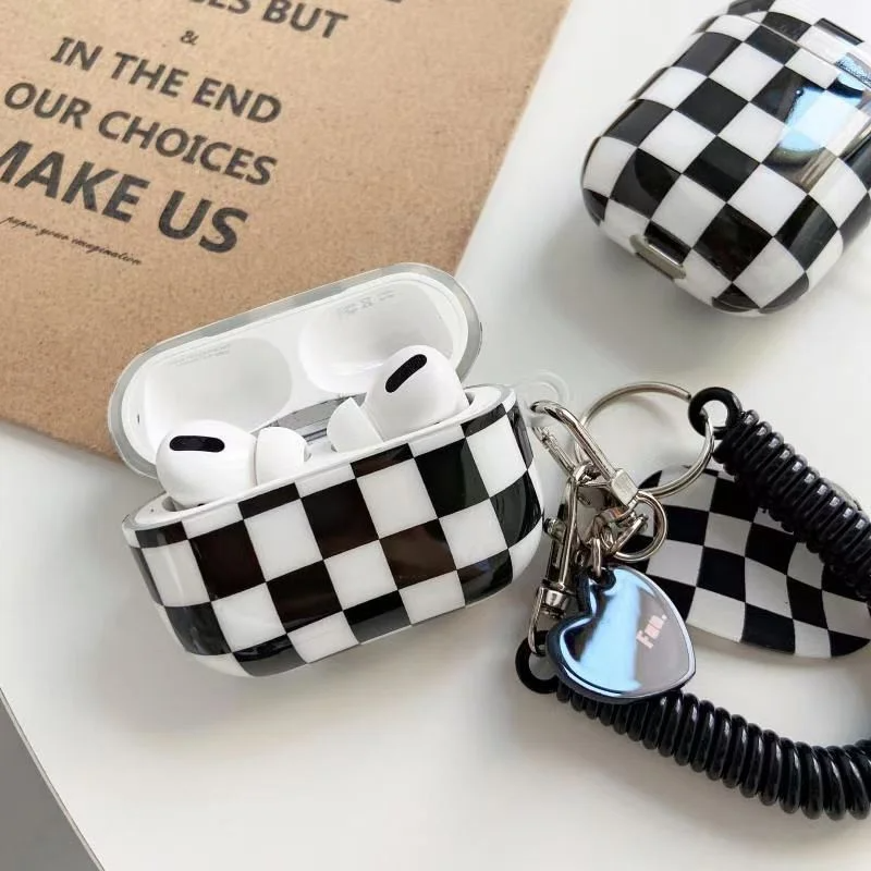 Checkerboard AirPods Charger Case Cover with Charm Strap (4 Colours)