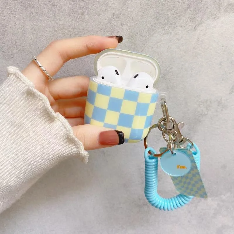 Checkerboard AirPods Charger Case Cover with Charm Strap (4 Colours)