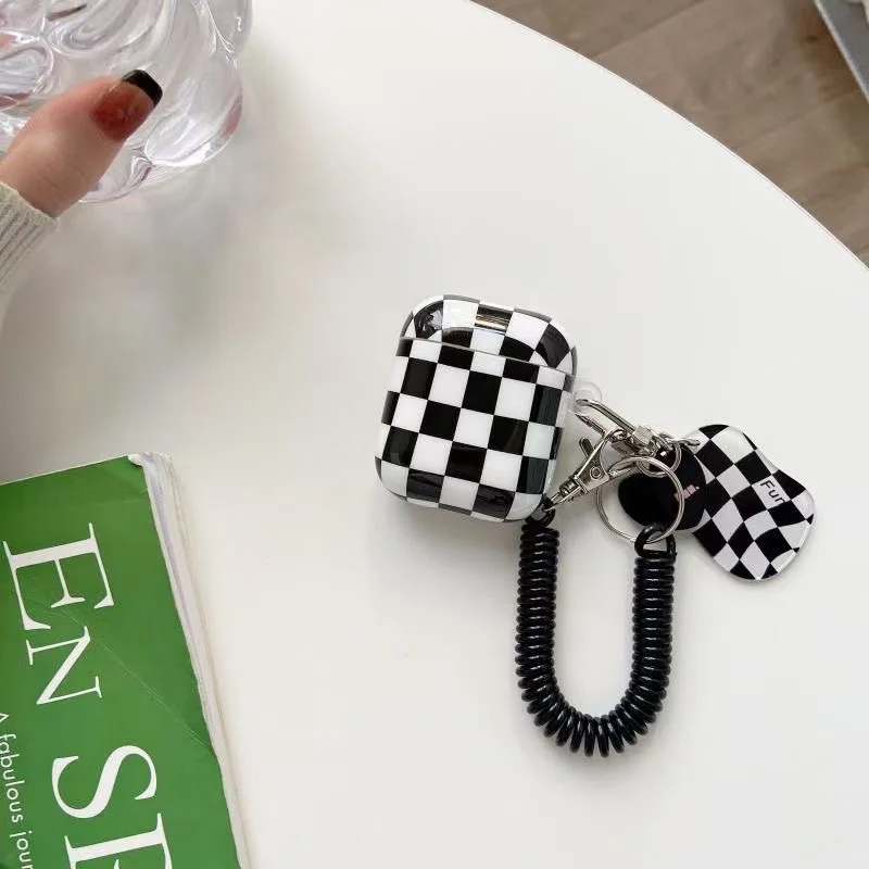 Checkerboard AirPods Charger Case Cover with Charm Strap (4 Colours)