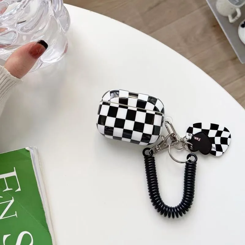 Checkerboard AirPods Charger Case Cover with Charm Strap (4 Colours)