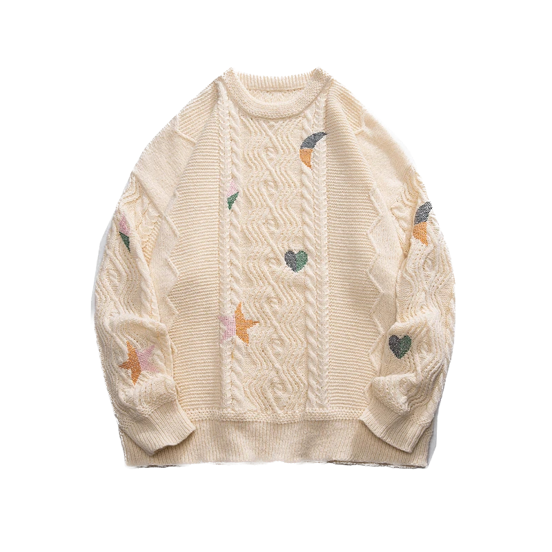 Moon, Heart and Star Cable Knit Sweater (3 Colours)