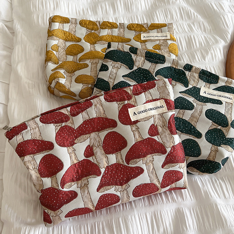 Mushroom Pattern Zipper Pouch (3 Colours)