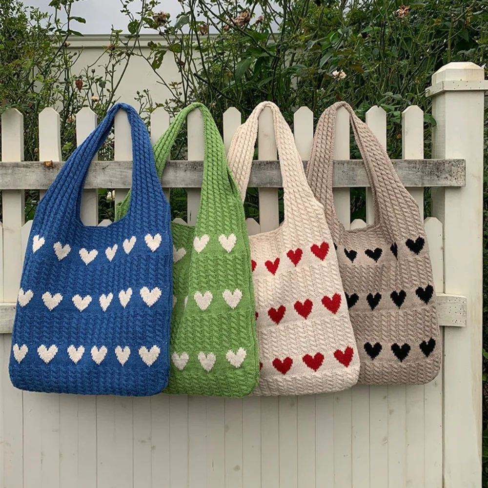 Retro Knitted Heart Tote Bag (4 Colours)