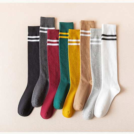 High Vintage Style Stripe Crew Socks (9 Colours)