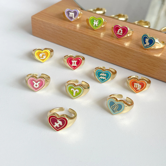 Heart Shaped Zodiac Ring (12 Designs)