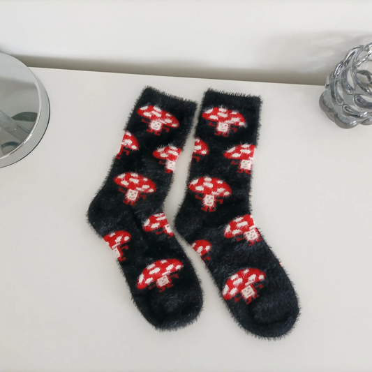 Fuzzy Mushroom Crew Socks