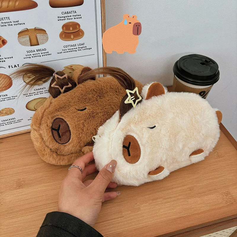 Plush Capybara Pencil Case with Hair Tuft (3 Designs)