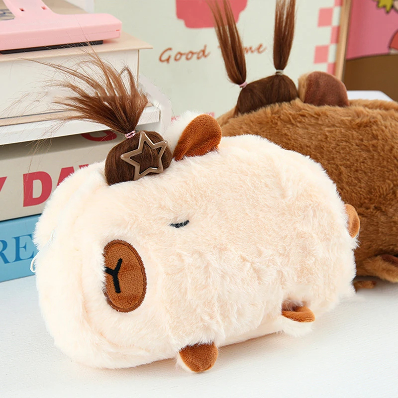 Plush Capybara Pencil Case with Hair Tuft (3 Designs)