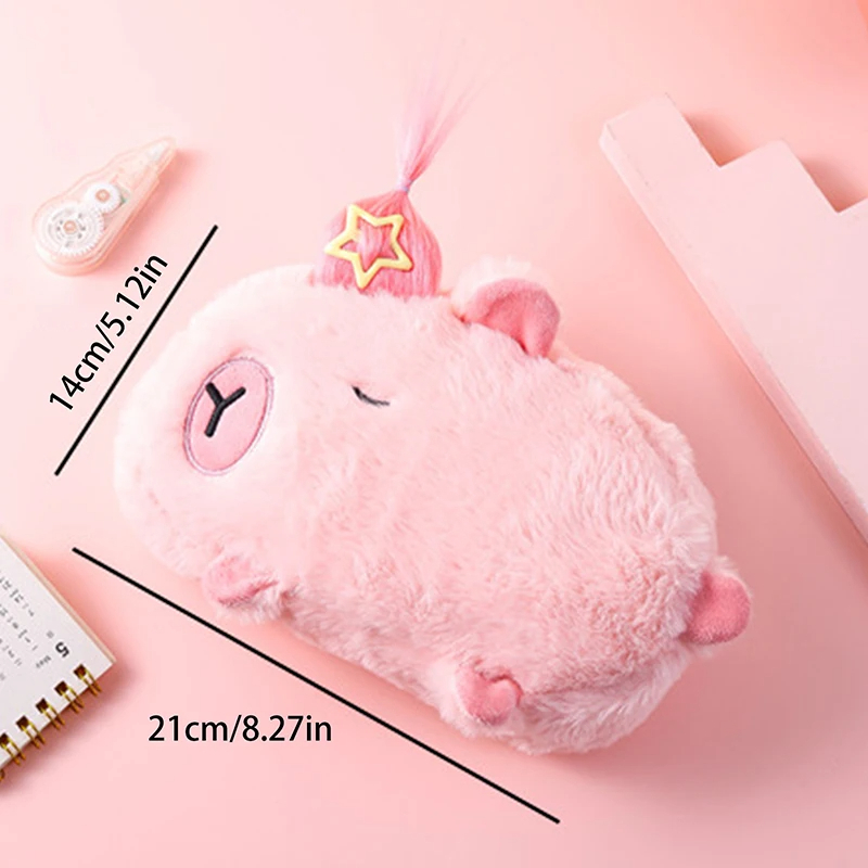 Plush Capybara Pencil Case with Hair Tuft (3 Designs)