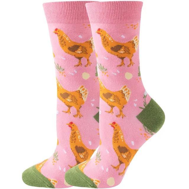 Pink Chicken Crew Socks