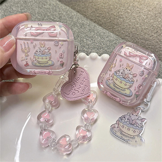 Teacup Bunnies AirPods Charger Case Cover with Charm Strap (2 Variants)