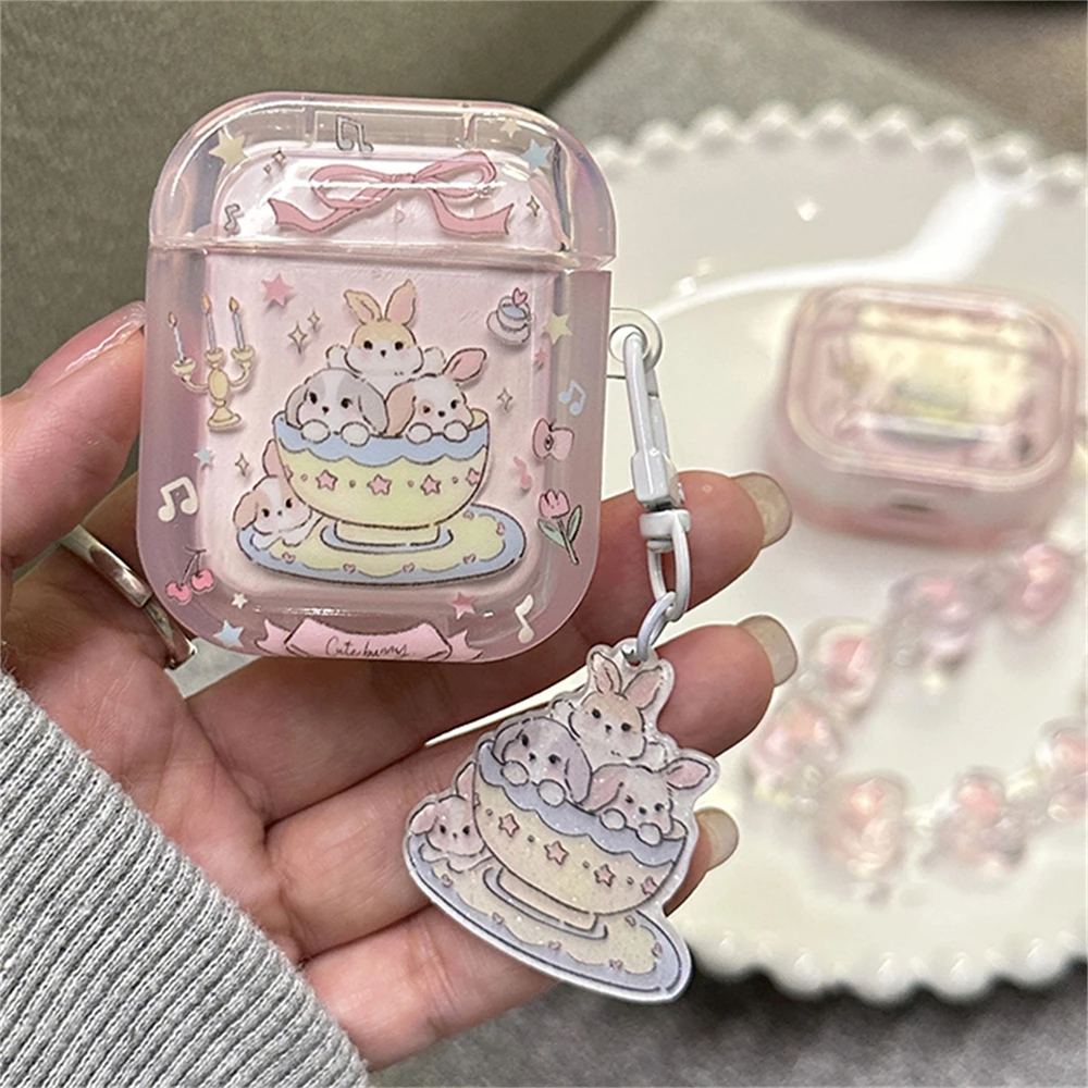 Teacup Bunnies AirPods Charger Case Cover with Charm Strap (2 Variants)