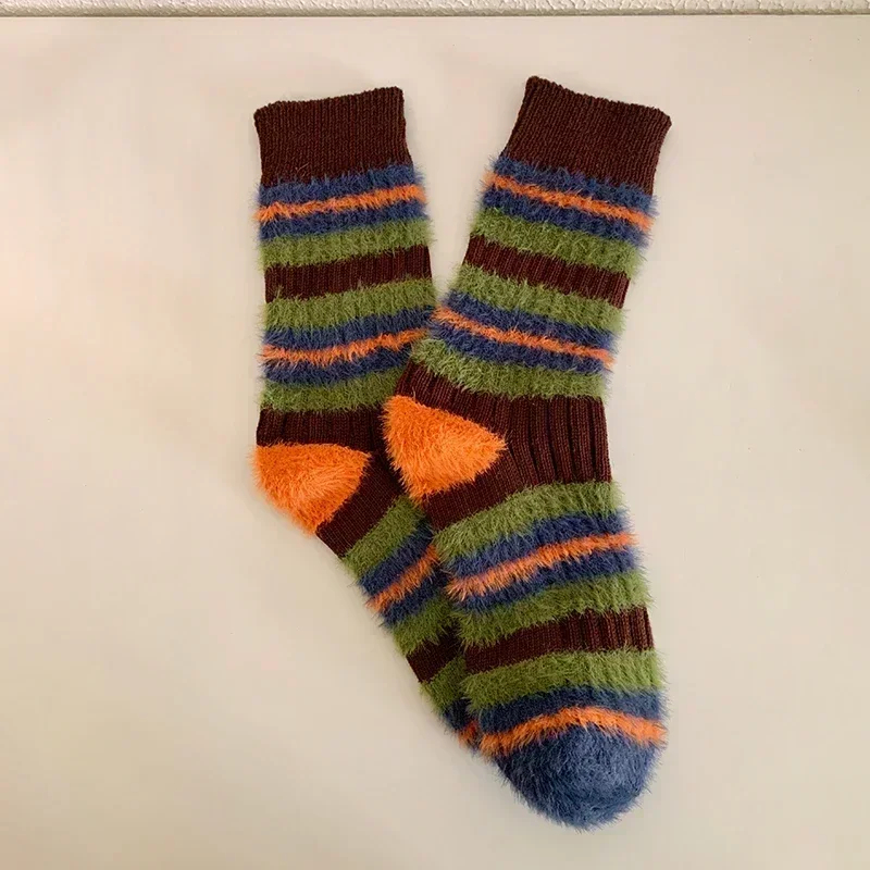 Fuzzy Stripe Crew Socks (3 Colours)