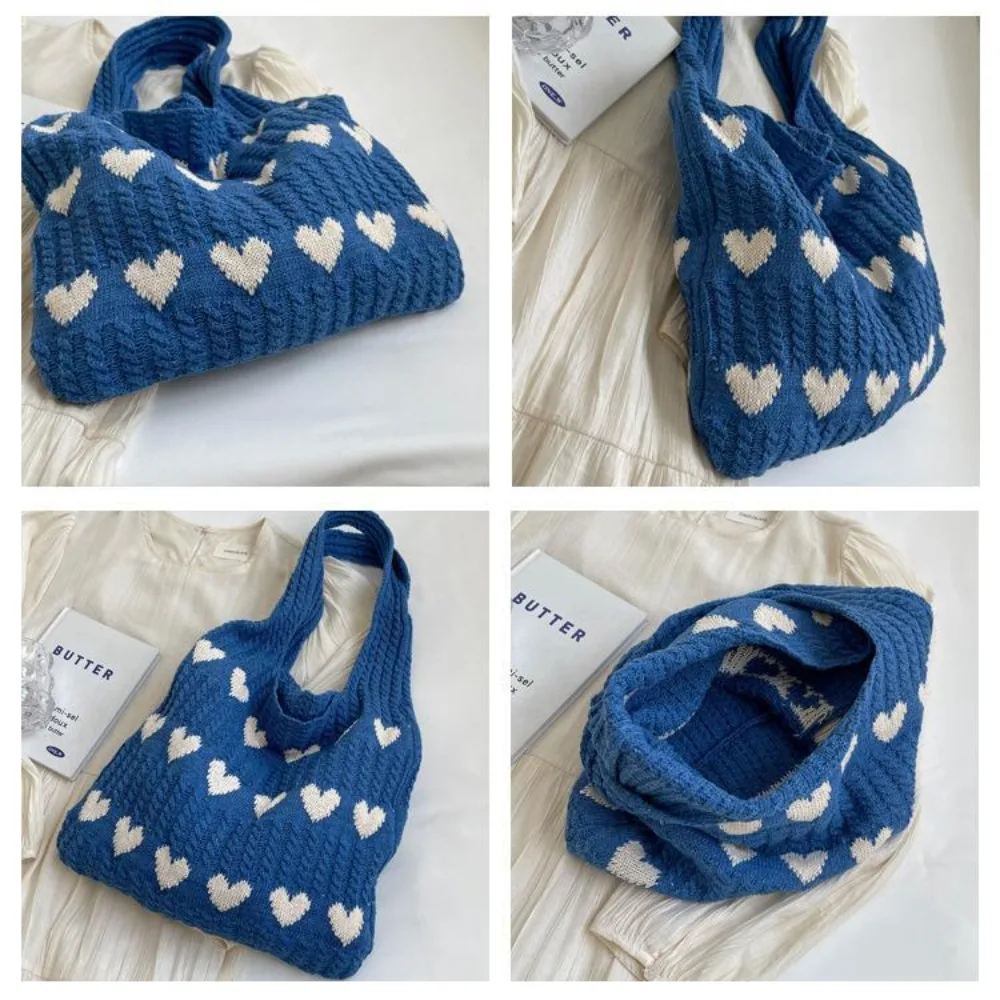 Retro Knitted Heart Tote Bag (4 Colours)